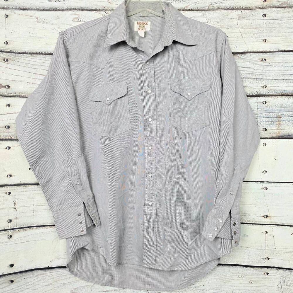 Ruddock TRS Western Pearl Snap Shirt Mens Large Gray 17 34